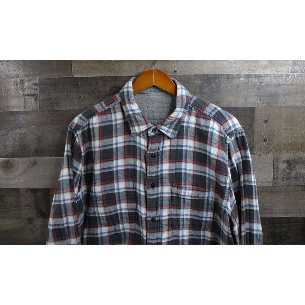 Faherty Shirt Mens Large Gray Blue Red Plaid Reversible Double Cloth Flannel